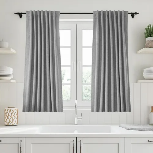 Vista 97 de UHITECH Cortinas cortas de lino de 24 pulgadas de largo para ventanas pequeñas de granja, cortinas opacas modernas para sala de estar, pestañas