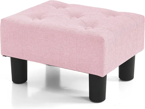 Vista 28 de BRIAN & DANY Taburete pequeño para pies, taburetes de lino con patas, reposapiés pequeño estable para sala de estar, beige