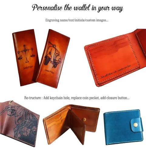 Vista 8 de Personalized Octopus Ocean leather handmade mens wallet bifold minimalist slim front pcoket engraved anniversary gifts