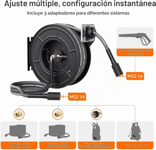 Vista 7 de Giraffe Tools Carrete de manguera para lavadora a presión con manguera
