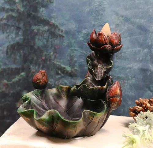 Vista 6 de Ebros Feng Shui Zen Sagrado Lotus Blossom Backflow Quemador de cono de incienso Padma Estatua de torre de meditación de 4.25 pulgadas de alto, conos