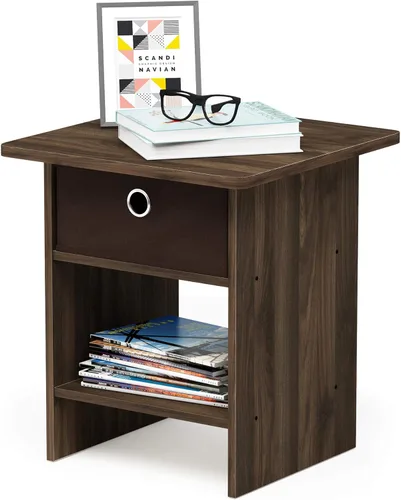 Vista 26 de Furinno Dario - Mesa auxiliar / estante de almacenamiento de noche con cajón de contenedor, pino ámbar/negro, 1 paquete, contenedor superior