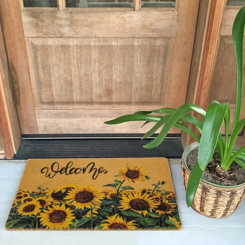 Vista 4 de IZUS Felpudo de bienvenida floral con diseño de girasoles de primavera de verano con flores de sol, antideslizantes, para puerta delantera, porche