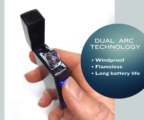 Vista 2 de Encendedor eléctrico de doble arco, recargable, USB, resistente al viento, de plasma, sin llama, para hombres