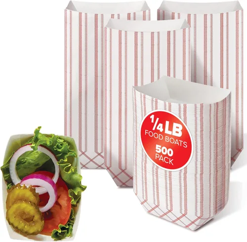 Vista 13 de Botes pequeños de papel para alimentos (paquete de 100) bandejas desechables de 1 libra a cuadros rojos y blancos, botes de comida ecológicos, botes