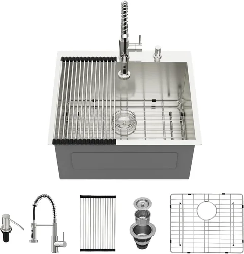Vista 19 de Fregadero de cocina para exteriores 15 x 15 pulgadas, fregadero de bar de 15 x 15 pulgadas, fregaderos de cocina de acero inoxidable de calibre 16