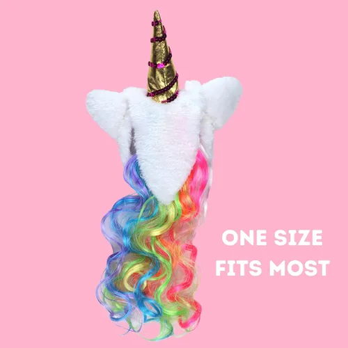 Vista 2 de Needzo Diadema de unicornio con accesorio para el cabello de melena de arcoíris