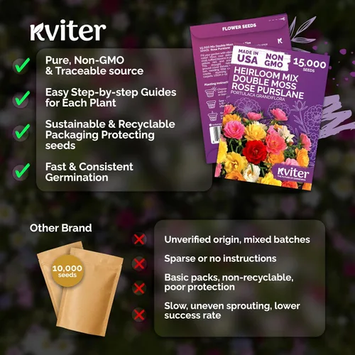 Vista 5 de KVITER 15,000 semillas de rosa musgo mixta para plantar (Portulaca grandiflora) – Cubierta de suelo con floración de reliquia, semilla de Portulaca