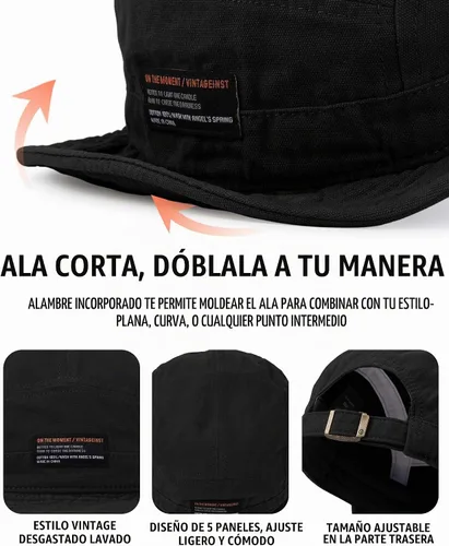 Vista 3 de Croogo Gorra de béisbol de ala corta, 5 paneles, sombrero de ala plana Dy09-negro