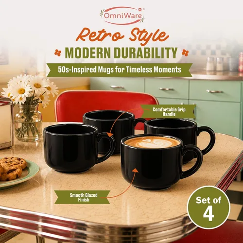 Vista 3 de Omniware Teaz Cafe - Taza jumbo de 24 onzas, color negro, juego de 4