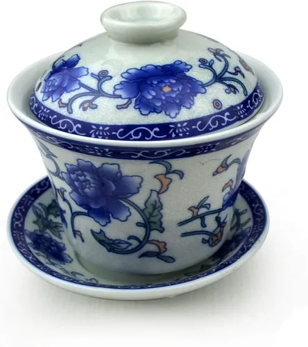 Vista 8 de Gaiwan - Juego de té de porcelana con diseño de panoya chino (4.7 fl oz, diseño de dragón y fénix)