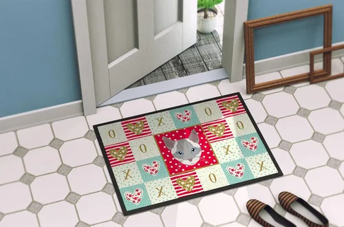 Vista 4 de Caroline's Treasures CK5139JMAT - Tapete Ojos Azules Cat Love de 24 x 36 pulgadas, tapete rojo para puerta delantera, para interiores y exteriores