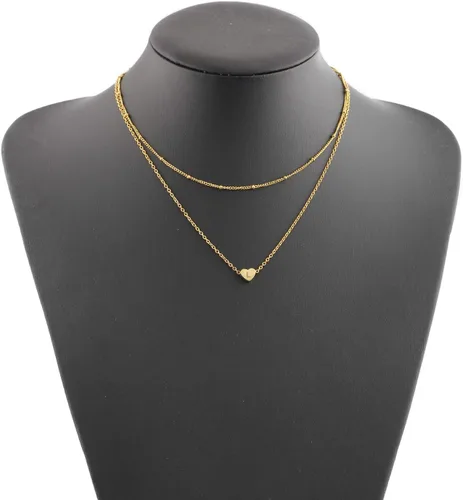 Vista 5 de Glimmerst Collar con inicial de corazón en capas para mujer, chapado en oro de 18 quilates, cadena de cuentas de acero inoxidable, collar
