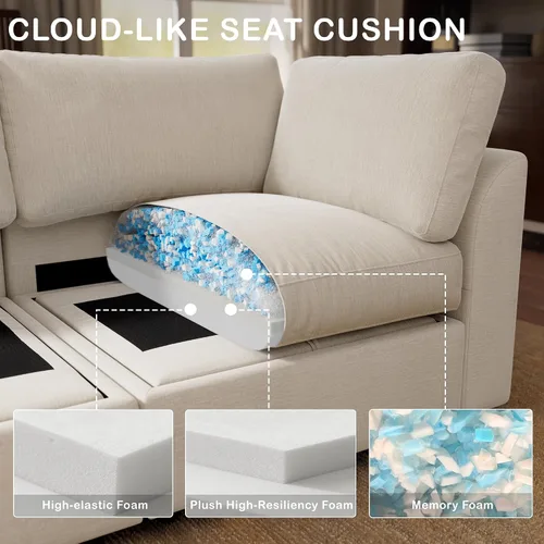 Vista 8 de Sofá modular Cloud de 100 pulgadas con otomana de almacenamiento, sofá de felpilla con brazo curvo, cómodo sofá nube de gran tamaño para sala