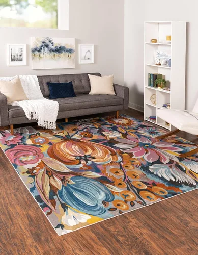 Vista 7 de Unique Loom Blossom Collection - Alfombra rectangular (2 x 3 pies, rectangular, multicolor y negro)