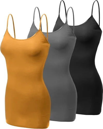 Vista 263 de Emmalise Camisola larga casual básica para mujer, con tirantes ajustables, top en capas
