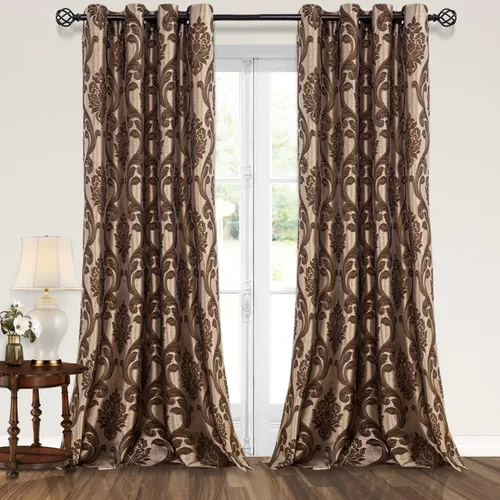 Vista 15 de NAPEARL Cortinas de damasco para sala de estar, cortinas de jacquard gótico con patrones florales, cortinas beige para dormitorio de 63 pulgadas