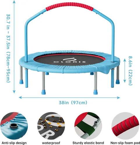 Vista 5 de CLORIS 38in/48in Folding Trampoline - Max Load 220lbs / 450lbs Trampoline Rebounder Trampoline with Adjustable Foam Handle, with safty Padded Cover