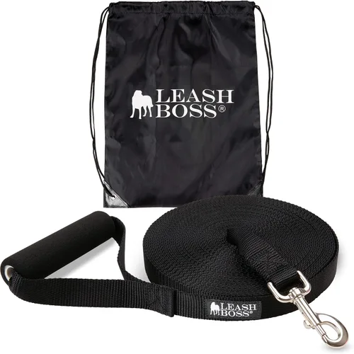 Vista 11 de Leashboss entrenador largo, correa de nailon de entrenamiento para perros, 1 pulgada con correa de almacenamiento., Negro