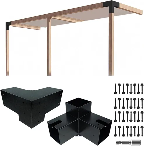 Vista 16 de Kits de soporte para pérgola DIY, soportes de esquina en forma de L de 2 vías para madera de 4 x 4 pulgadas (real: 3.5 x 3.5 pulgadas) para pérgola