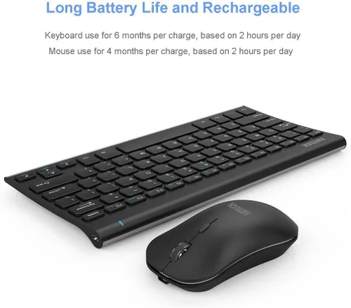Vista 5 de Arteck - Combo de teclado y mouse inalámbricos 2.4G, ultra compacto, delgado, teclado de tamaño completo de acero inoxidable y mouse ergonómico