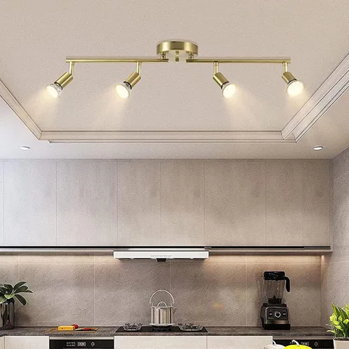Vista 6 de Kit de iluminación LED de 4 luces, luces de techo doradas de 4 vías, cabezales de luz giratorios flexibles, accesorios de luz plegables para riel