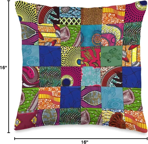 Vista 4 de Nativ Hand Ankara Kitenge - Almohada de retazos con estampado de cera africana, 16 x 16, multicolor