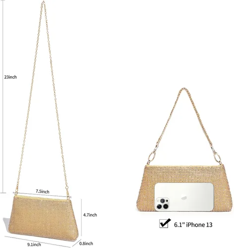 Vista 3 de YUWITA Bolso de noche con diamantes de imitación para mujer