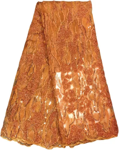 Vista 8 de Tela de encaje de lentejuelas elegante bordado floral africano encaje purpurina nigeriana tul red para coser vestido de novia, 5 yardas, verde