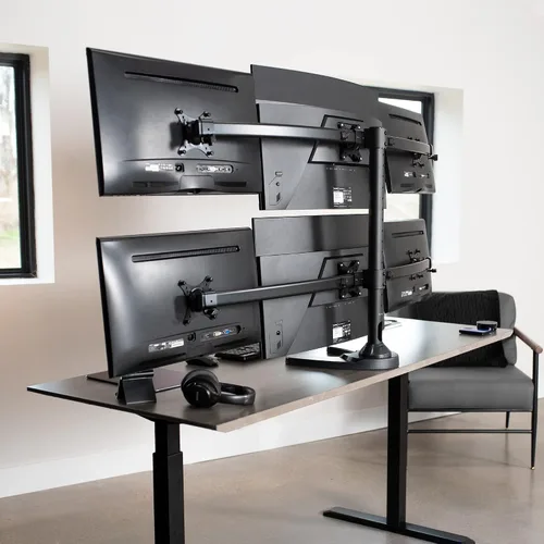 Vista 7 de VIVO Monitor LCD hexagonal altura ajustable 6 pantalla soporte de montaje de escritorio para pantallas de hasta 27 pulgadas, STAND-V006F