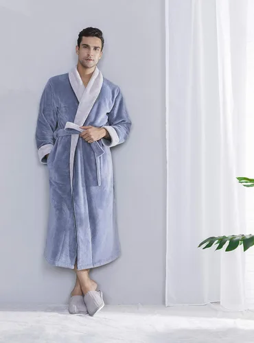 Vista 6 de DAVID ARCHY Bata de baño larga para hombre, cálida y suave, acogedora y de felpa coral