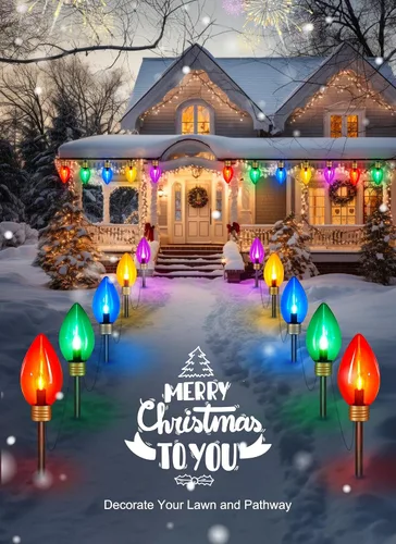Vista 5 de Luces de cadena navideñas súper jumbo de 11 pies con 5 LED o luces marcadoras de sendero, decoraciones navideñas para exteriores - luces colgantes