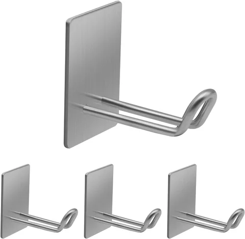 Vista 10 de Ganchos adhesivos, gancho de toalla de acero inoxidable, colgador adhesivo para cocina y puerta, ganchos de pared de baño para colgar toallas