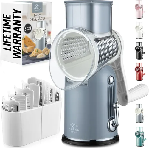 Vista 33 de Zulay Kitchen Rallador Rotativo de Queso de 5 Cuchillas Rallador de Queso - Rallador de Queso Manual de Manivela con Succión Reforzada y 5 Tambores