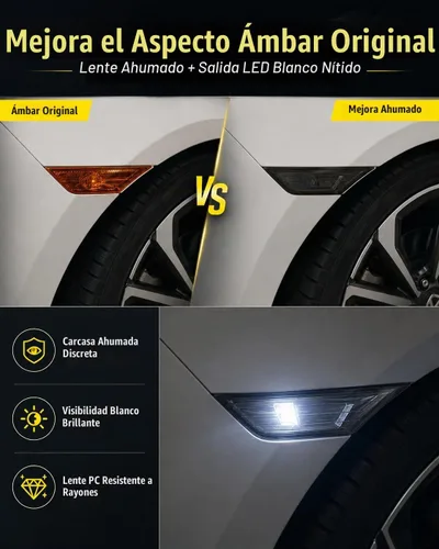 Vista 3 de Luz LED Blanca con Lente Ahumada para Marca Lateral Delantera Compatible con Honda Civic 10ª Generación 2016-2021 Sedán Coupé Hatchback