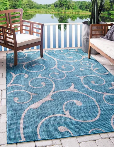 Vista 28 de Unique Loom Outdoor Botanical Collection - Alfombra rizada, 4 pies 1 pulgada x 6 pies 1 pulgada, rectangular, azul/marfil
