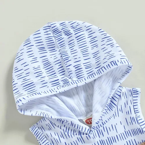Vista 24 de Conjunto de ropa de verano para bebé niño y niño, diseño a cuadros, manga corta, sudadera con capucha y pantalones cortos casuales