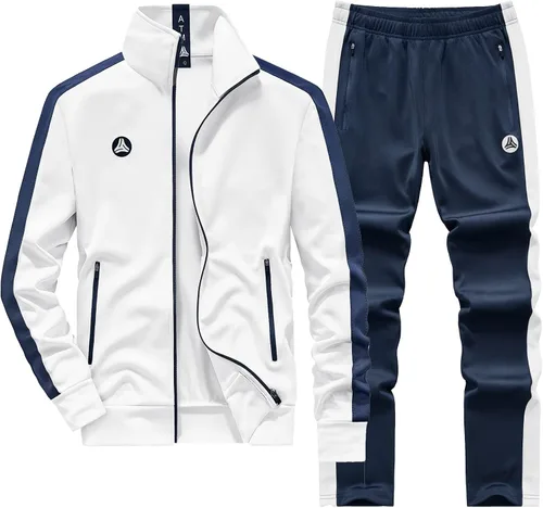Vista 3 de ANOTWENER Trajes deportivos de 2 piezas para hombre, cuello alto, manga larga con bolsillos laterales dobles, chaqueta y pantalones deportivos