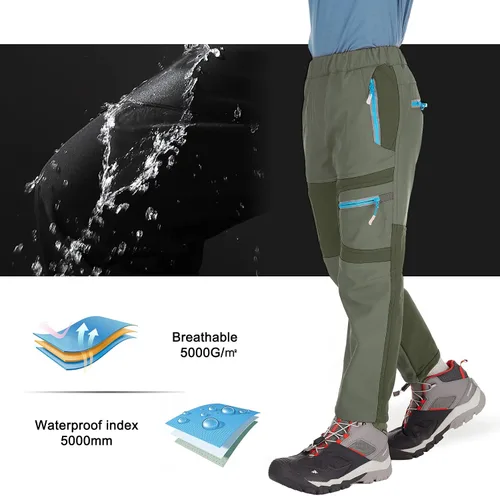 Vista 8 de linlon Pantalones cargo de senderismo para niños y jóvenes, impermeables, con forro polar suave y forro polar, pantalones de nieve aislados, Nieve