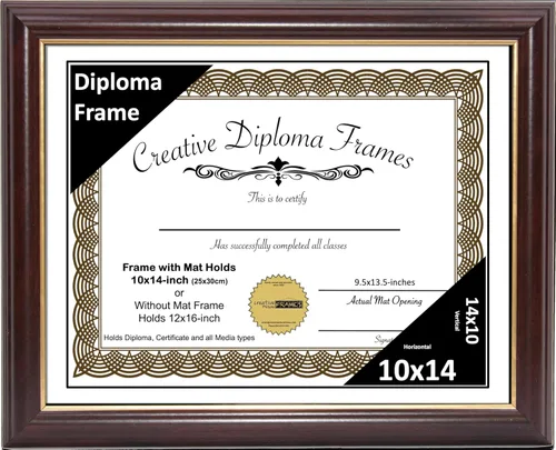 Vista 33 de Creative Picture Frames Marco para Diploma de Caoba con Borde Dorado de 12x16 pulgadas con Vidrio y Paspartú Negro y Colgadores de Pared Instalados