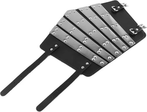 Vista 6 de HZMAN Protectores de brazo de cuero sintético para adultos, brazaletes medievales estilo armadura de metal, talla única, par de brazaletes de cuero