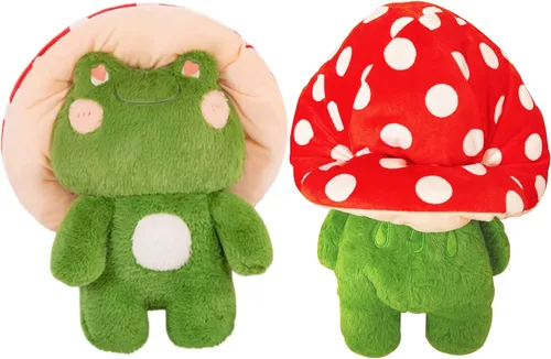 Vista 8 de Peluche de Rana Lindo Sombrero de Hongo Animales de Peluche Juguetes de Peluche Kawaii Cojín Decorativo Decoración del Hogar y Habitación Regalo