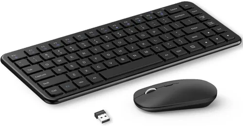 Vista 9 de Combo compacto de teclado y mouse inalámbricos, mini teclado de viaje portátil y mouse silencioso con receptor USB, clic silencioso, tamaño pequeño