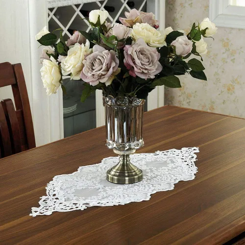 Vista 2 de ARTABLE Camino de mesa rectangular bordado de macramé de encaje con exquisito estilo vintage desgastado chic para mesas largas de cena de boda