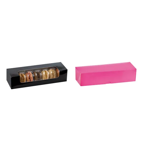 Vista 2 de PacknWood caja rectangular para macarrones sin visor, rosa, con capacidad para siete macarrones, Negro, 250
