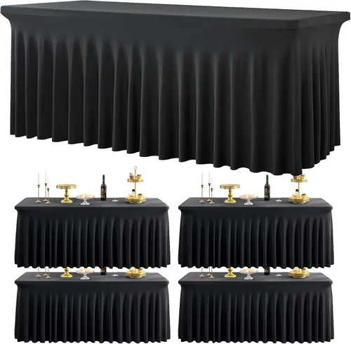 Vista 16 de Paquete de 3 Manteles de Spandex Azul Bebé para Mesas Rectangulares de 6 Pies, Falda de Mesa Azul Elástica Ajustada de 6 Pies para Fiestas de Boda