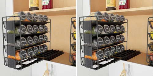 Vista 8 de SpaceAid Organizador de especias extraíble con 20 frascos, organizador de condimentos deslizante de servicio pesado para gabinetes de cocina