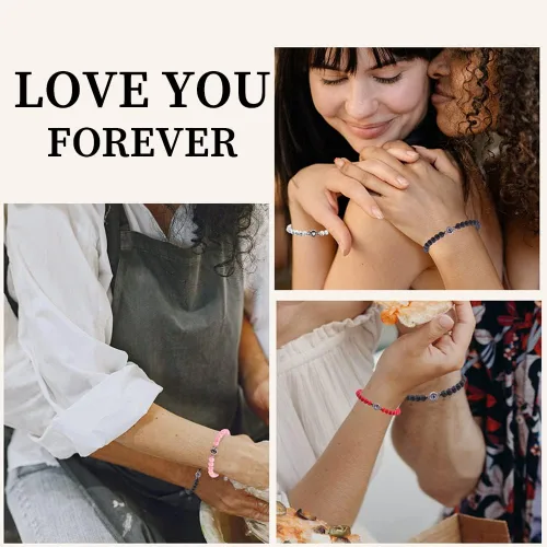 Vista 7 de XAOUS I Love You - Pulseras para parejas con proyección en 100 idiomas, cristal curativo, ágata negra, turquesa blanca, pulseras a juego para novio