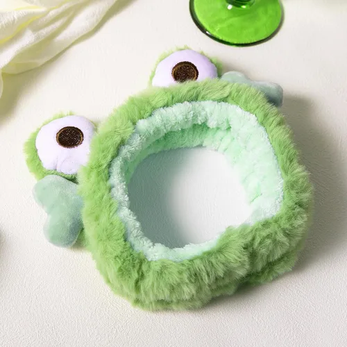 Vista 2 de Miroksh Diadema Kawaii esponjosa para spa, linda diadema de rana verde para mujeres y niñas, lavado de cara, maquillaje, fiesta de niños, forro