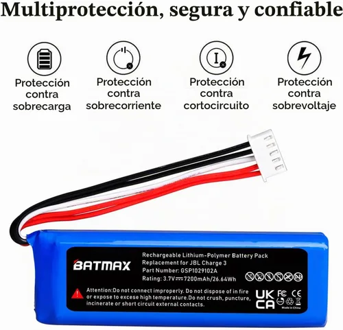 Vista 4 de Batmax Nueva batería de 3.7 V 7200 mAh GSP1029102A para JBL carga 3 altavoz Bluetooth portátil